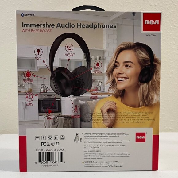 RCA Immersive Bluetooth Audio Headphones With Bass Boost, Black, New - Picture 5 of 12